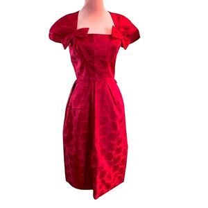 Gorgeous Vintage Ruby Red Intarsia Holiday Dress Lined Bows Metal Zipper Close M